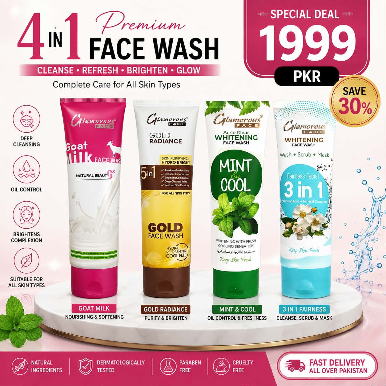 Glamorous Face 4-in-1 Premium Face Wash bundle