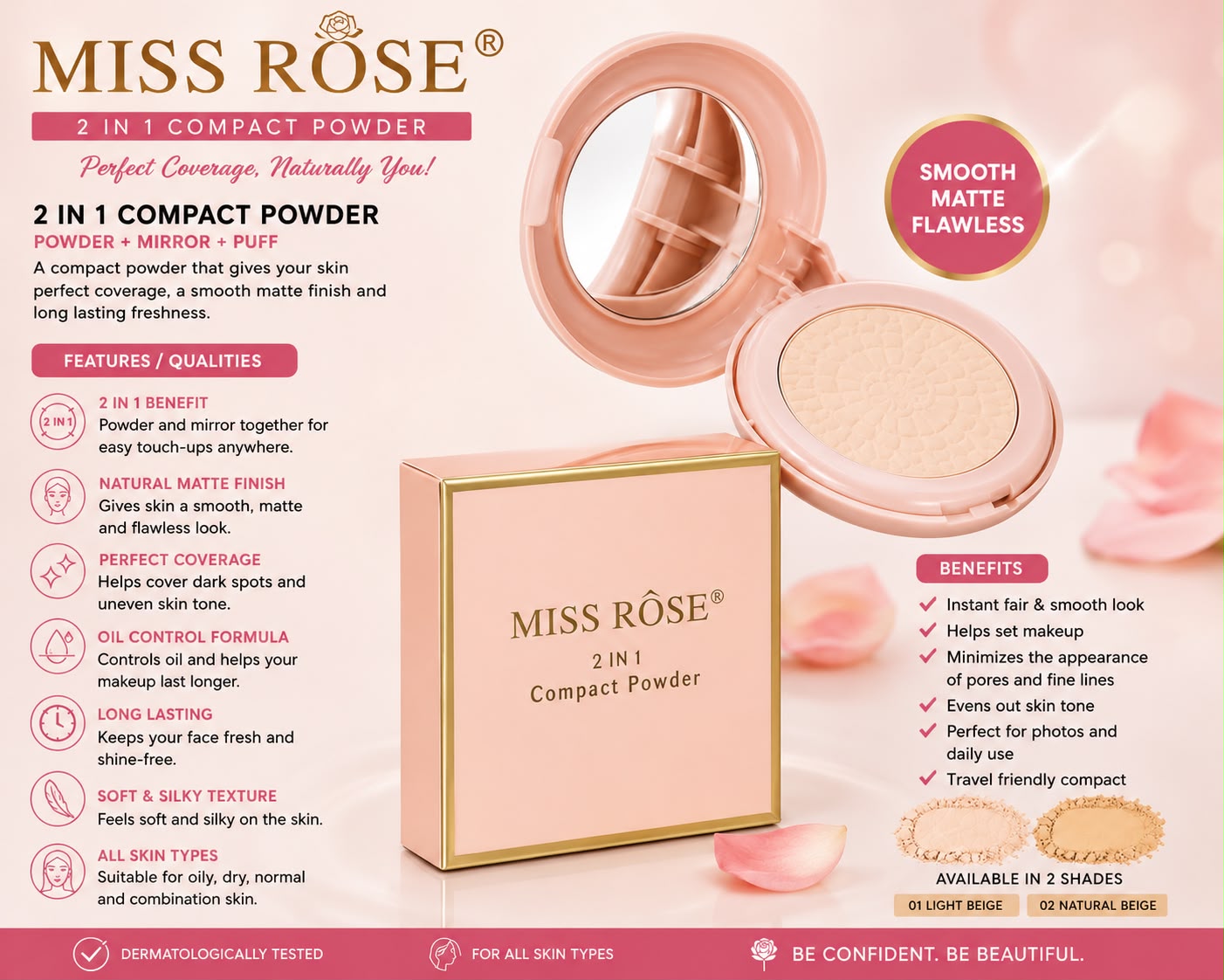 Miss Rose 2 In 1 Compact Powder