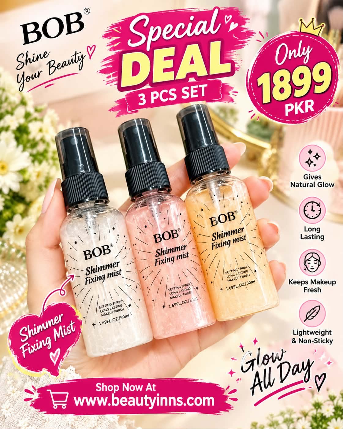 3-piece set of BOB Shimmer Fixing Mists