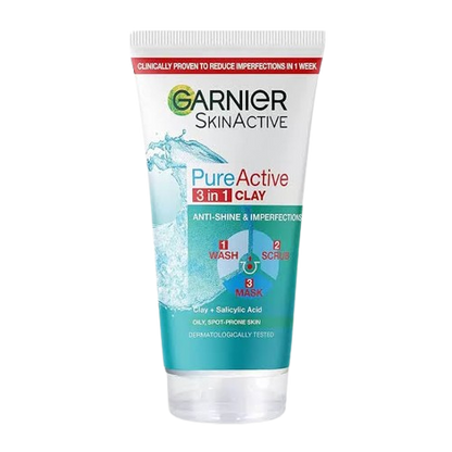 Garnier - Pure Active 3-in-1 Face Wash, Mask & Scrub - 100ml
