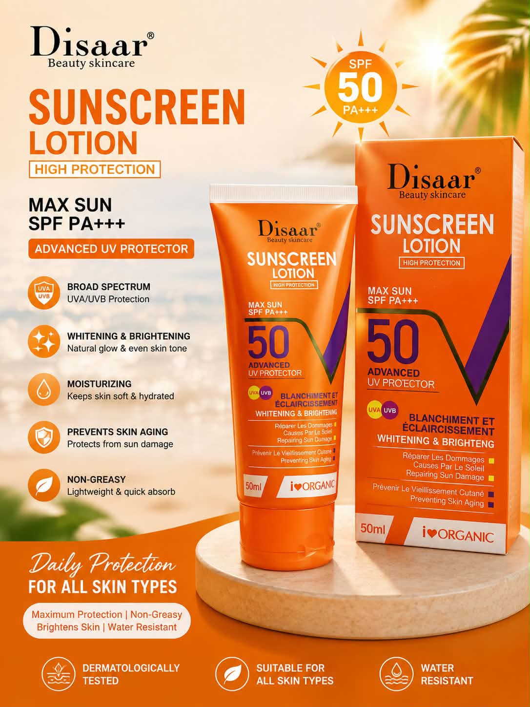 DISAAR Sunscreen Lotion Spf-50 Advance UV Protection, 50 ml